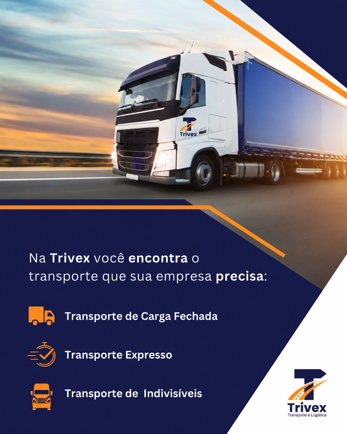 Caminhão com identidade visual Trivex em uma rodovia